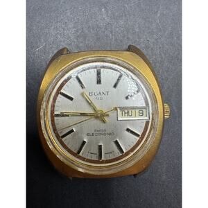 Vtg LE GANT QS Swiss 7 Jewel ELECTRONIC Quartz Day/Date Watch Gold Tone No Back